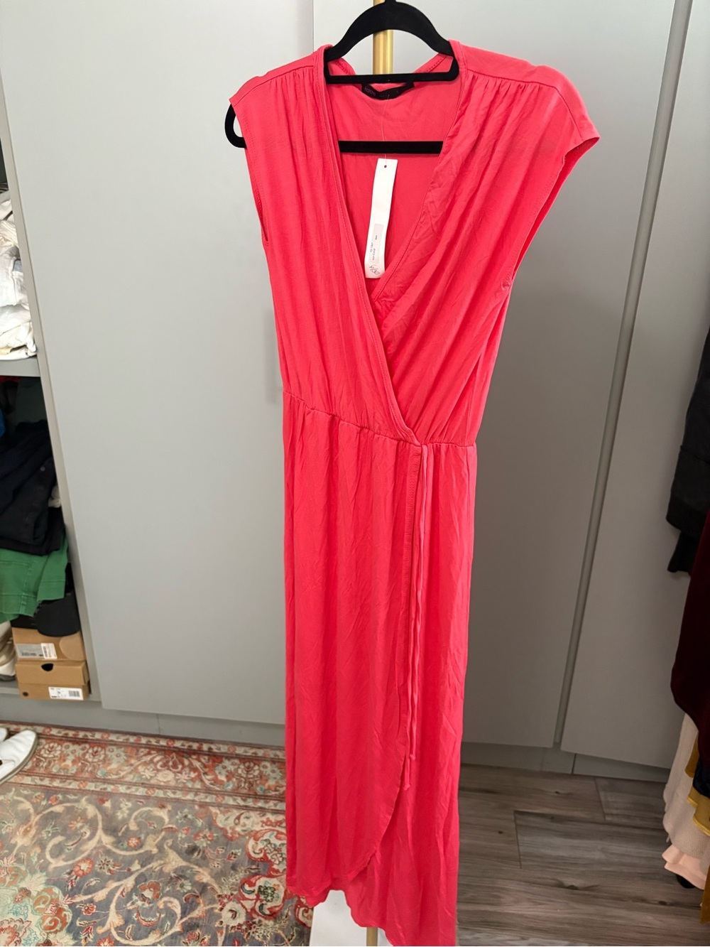 Sleeveless Coral Wrap Maxi Dress with V-Neck